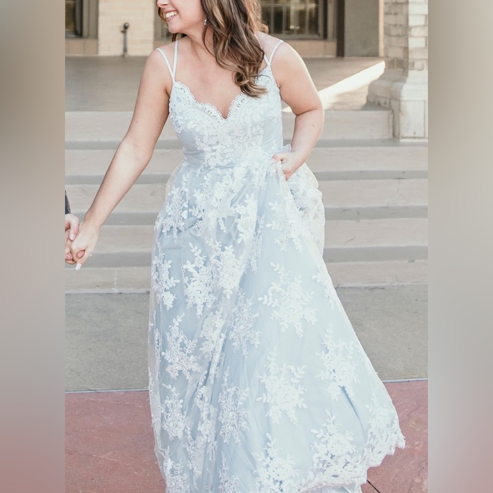TLC Light Blue Lace Prom Dress